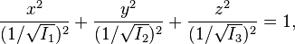  \frac{x^2}{(1/\sqrt{I_1})^2} + \frac{y^2}{(1/\sqrt{I_2})^2} + \frac{z^2}{(1/\sqrt{I_3})^2} = 1,