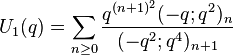 U_1(q) = \sum_{n\ge 0} {q^{(n+1)^2} (-q;q^2)_n \over (-q^2;q^4)_{n+1}}