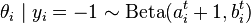 \theta_i\mid y_i = -1\sim \mathrm{Beta}(a_i^t+1,b_i^t)