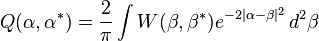 Q(\alpha,\alpha^*)= \frac{2}{\pi} \int W(\beta,\beta^*) e^{-2|\alpha-\beta|^2} \, d^2\beta