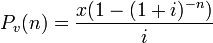 P_v(n) = \frac{x(1 - (1 + i)^{-n})}{i}