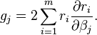 g_j=2\sum_{i=1}^m r_i\frac{\partial r_i}{\partial \beta_j}.