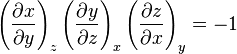 \left(\frac{\partial x}{\partial y}\right)_z\left(\frac{\partial y}{\partial z}\right)_x\left(\frac{\partial z}{\partial x}\right)_y = -1