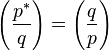 \left(\frac{p^*}q\right) = \left(\frac qp\right)