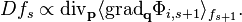 D f_s \propto \text{div}_{\mathbf p} \langle \text{grad}_{\mathbf q}\Phi_{i,s+1}\rangle_{f_{s+1}}.