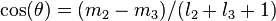 \cos(\theta) = (m_2-m_3)/(l_2+l_3+1)