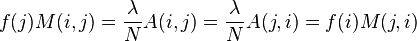 f(j) M(i,j) = \frac{\lambda}{N} A(i,j) = \frac{\lambda}{N} A(j,i) = f(i) M(j,i)