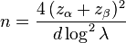  n = \frac {4 \, (z_\alpha + z_\beta)^2 } {d\log^2{\lambda}}