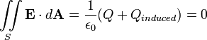 \iint\limits_S \mathbf{E} \cdot d\mathbf{A} = \frac{1}{\epsilon_0}(Q + Q_{induced})   = 0 \,