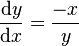 
\frac{\mathrm{d}y}{\mathrm{d}x} = \frac{-x}{y}
