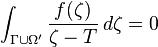 \int_{\Gamma \cup \Omega'}  \frac{f(\zeta)}{\zeta-T}\,d\zeta = 0