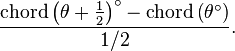  \frac{\mathrm{chord} \left(\theta + \tfrac12 \right)^\circ - \mathrm{chord} \left( \theta^\circ\right)}{1/2}. 