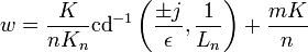 w=\frac{K}{nK_n}\mathrm{cd}^{-1}\left(\frac{\pm j}{\epsilon},\frac{1}{L_n}\right)+\frac{mK}{n}