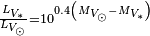 \scriptstyle \frac{L_{V_{\ast}}}{L_{V_{\odot}}}=10^{0.4\left(M_{V_{\odot}} - M_{V_{\ast}}\right)}