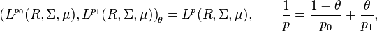 \left( L^{p_0}(R, \Sigma, \mu), L^{p_1}(R, \Sigma, \mu) \right)_\theta = L^p(R, \Sigma, \mu), \qquad \frac{1}{p} = \frac{1 - \theta}{p_0} + \frac{\theta}{p_1},