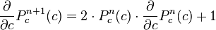 \frac{\partial}{\partial{c}} P_c^{ n+1}(c) = 2\cdot{}P_c^n(c)\cdot\frac{\partial}{\partial{c}} P_c^n(c) + 1