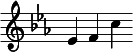  \new Staff \with { \remove "Time_signature_engraver" } \relative c' { \clef treble \key ees \major ees f c' } 