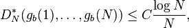 
D^*_N(g_b(1),\dots,g_b(N))\leq C\frac{\log N}{N},
