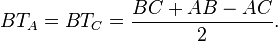 BT_A=BT_C=\frac{BC+AB-AC}{2}.