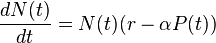  \frac{dN(t)}{dt} = N(t)(r-\alpha P(t)) 