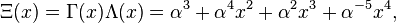 \Xi(x)=\Gamma(x)\Lambda(x)=\alpha^3+\alpha^4x^2+\alpha^2x^3+\alpha^{-5}x^4,