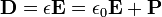  \mathbf{D} = \epsilon\mathbf{E} = \epsilon_0 \mathbf{E} + \mathbf{P}\,