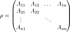 \rho = \begin{pmatrix} A_{11} & A_{12} & \dots & A_{1n} \\ A_{21} & A_{22} & & \\ \vdots & & \ddots & \\ A_{n1} & & & A_{nn} \end{pmatrix}