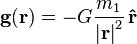 \mathbf g(\mathbf r) =
- G {m_1 \over {{\vert \mathbf{r} \vert}^2}}
\, \mathbf{\hat{r}}
