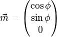 \vec{m} =
\begin{pmatrix}
\cos \phi \\
\sin \phi \\
0
\end{pmatrix}