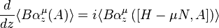 \frac{d}{dz}\langle B\alpha^\mu_z(A)\rangle = i\langle B\alpha^\mu_z\left(\left[H-\mu N,A\right]\right)\rangle