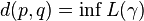  d(p,q) = \inf L(\gamma)