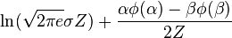 \ln(\sqrt{2 \pi e} \sigma Z) + \frac{\alpha\phi(\alpha)-\beta\phi(\beta)}{2Z}