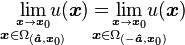  \lim_{\overset{\boldsymbol{x}\rightarrow \boldsymbol{x}_0}{\boldsymbol{x}\in\Omega_{({\boldsymbol{\hat{a}}},\boldsymbol{x}_0)}}}\!\!\!\!\!\!u(\boldsymbol{x}) = \!\!\!\!\!\!\!\lim_{\overset{\boldsymbol{x}\rightarrow \boldsymbol{x}_0}{\boldsymbol{x}\in\Omega_{(-{\boldsymbol{\hat{a}}},\boldsymbol{x}_0)}}}\!\!\!\!\!\!\!u(\boldsymbol{x})
