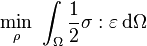 \min_{\rho}\; \int_{\Omega} \frac{1}{2} \mathbf{\sigma}:\mathbf{\varepsilon} \,\mathrm{d}\Omega