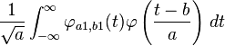  \frac{1}{\sqrt{a}} \int_{-\infty}^\infty \varphi_{a1,b1}(t)\varphi\left(\frac{t-b}{a}\right) \, dt