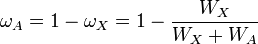 \omega_A=1-\omega_X=1-\frac{W_X}{W_X+W_A}