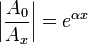 \left|\frac{A_0}{A_x}\right|=e^{\alpha x}