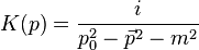 
K(p) = {i\over p_0^2 - \vec{p}^2 - m^2}
\,