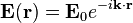  \mathbf{E}(\mathbf{r}) = \mathbf{E}_0 e^{ -i \mathbf{k} \cdot \mathbf{r} } 