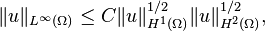 \displaystyle \|u\|_{L^\infty(\Omega)}\leq C \|u\|_{H^1(\Omega)}^{1/2} \|u\|_{H^2(\Omega)}^{1/2},