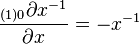 \frac{{}_{(1)0}\partial x^{-1}}{\partial x}=-x^{-1}\,\!