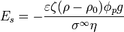 E_{s} = - \frac{\varepsilon\zeta (\rho -\rho _{0})\phi _{p}g }{\sigma ^{\infty }\eta }