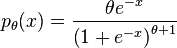  p_\theta (x) = \frac{ \theta e^{-x} }{\left(1 + e^{-x} \right)^{\theta + 1} } 