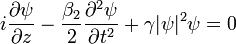 i \frac{\partial \psi}{\partial z} - \frac{\beta_2}{2}  \frac{\partial^2 \psi}{\partial t^2 } + \gamma |\psi|^2 \psi = 0