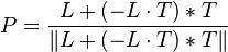 P = \frac{ L + ( - L \cdot T ) * T }{ \| L + ( - L \cdot T ) * T \| } 