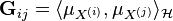 \mathbf{G}_{ij}  = \langle \mu_{X^{(i)}}, \mu_{X^{(j)}} \rangle_\mathcal{H} 