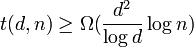 t(d,n) \geq \Omega(\frac{d^2}{\log d}\log n)