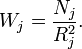 W_{j} = \frac{N_j}{R_j^2}.