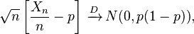 {\sqrt{n} \left[ \frac{X_n}{n}-p \right]\,\xrightarrow{D}\,N(0,p (1-p))},