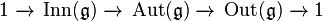 1 \;\xrightarrow{}\; \operatorname{Inn}(\mathfrak{g}) \;\xrightarrow{}\; \operatorname{Aut}(\mathfrak{g}) \;\xrightarrow{}\; \operatorname{Out}(\mathfrak{g}) \;\xrightarrow{}\; 1